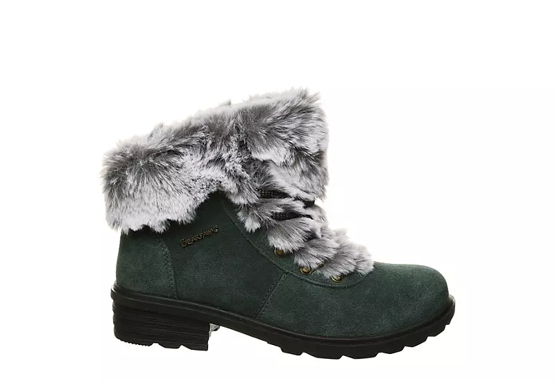 Bearpaw Womens Serenity Lace Up Fur Boot - Dark Green - Image 2